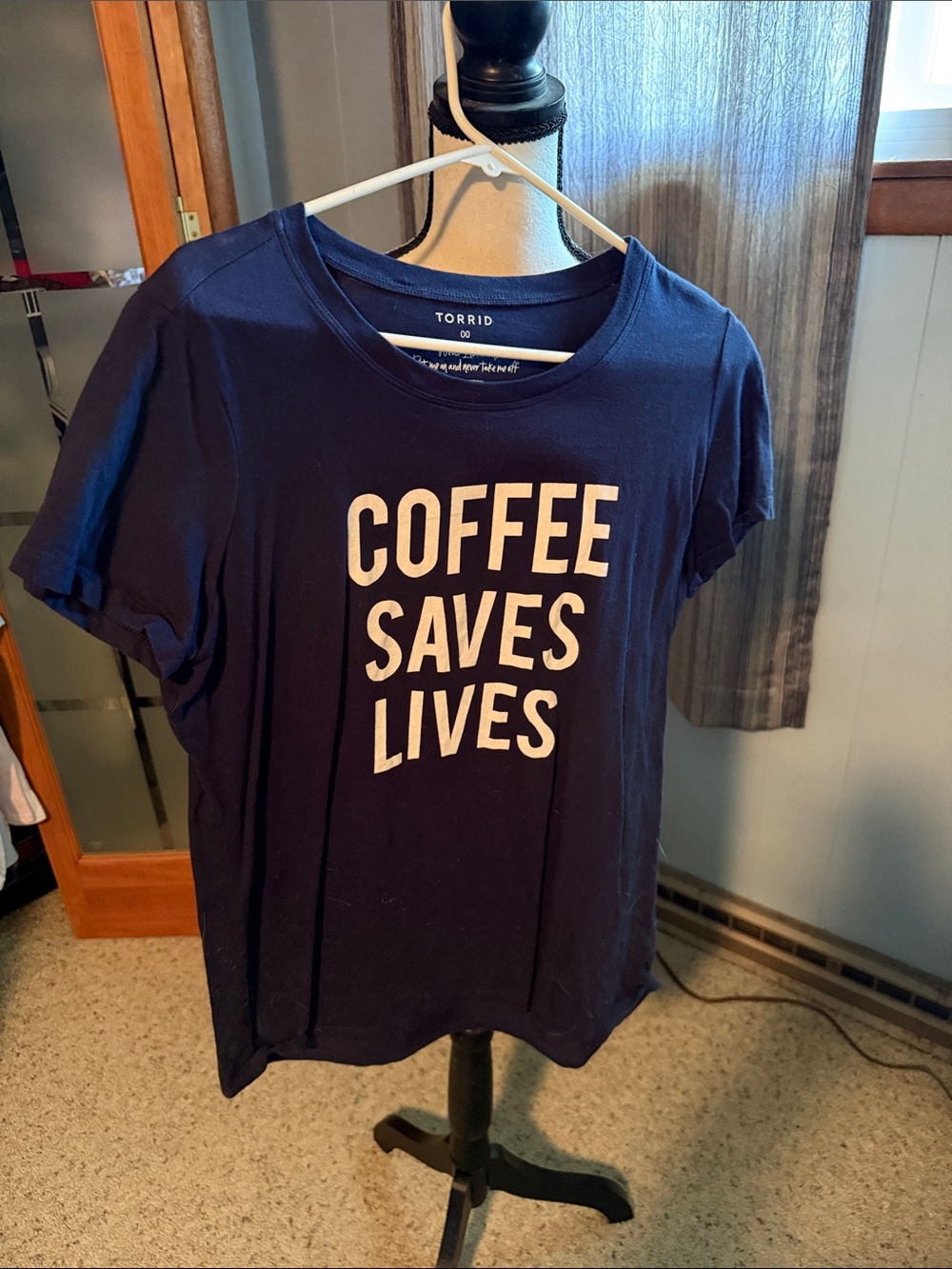 torrid Navy Graphic Tee with White 'Coffee Saves Lives' Slogan